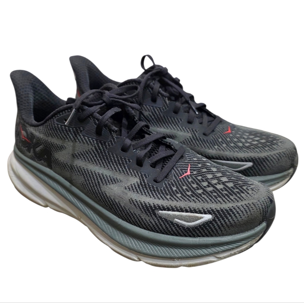 HOKA Clifton 9 Running Shoes Black Gray Men’s Size 11D EUC
